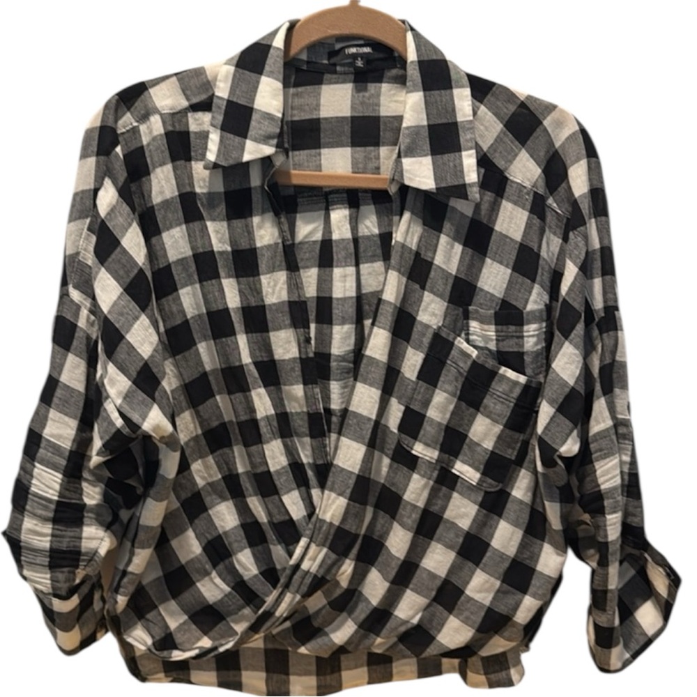 Funktional Checkered Wrap Cotton Shirt - Black and White